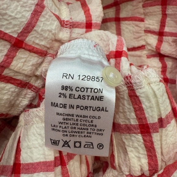 The Shirt by Rochelle Behrens - Red & White Checked Dress Ruffle Sleeve Small - Picture 10 of 11